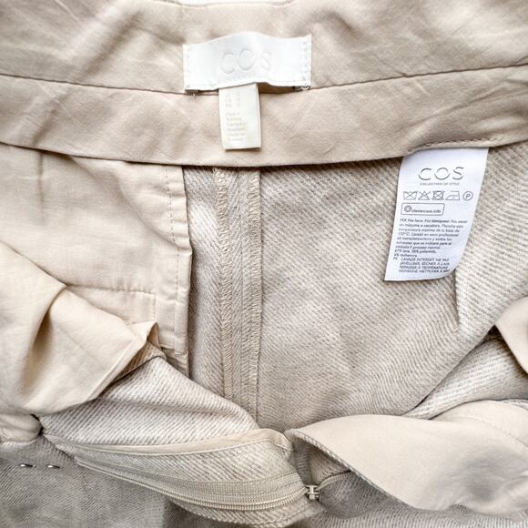 COS Wool Cashmere Wide Leg Cropped Pleated Pants Beige Trousers - Picture 6 of 16